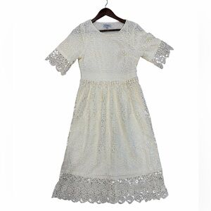 Polagram Cream Lace Midi Dress